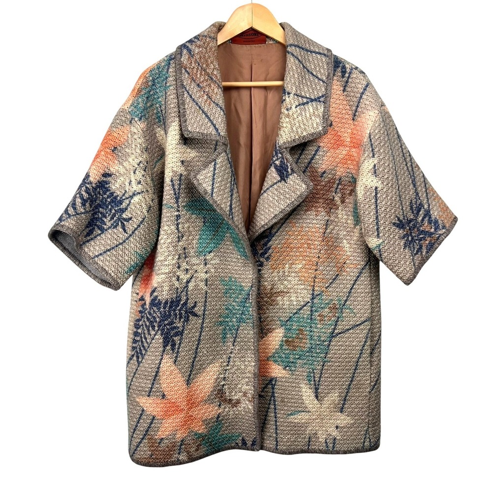 Missoni Italy Virgin Wool Silk Lined Floral Woven Coat Short Sleeve Sz 38 US 4